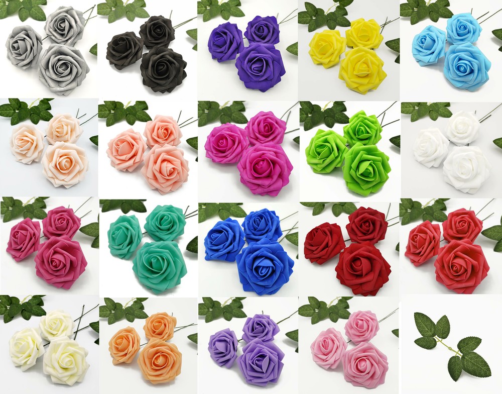 US Ship 25pcs Artificial Foam Rose Flower with Stem Decoration for Wedding Party