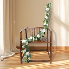 2Pack White 6.6 Ft Eucalyptus Garland with Lovely Faux Rose Flowers, Artificial