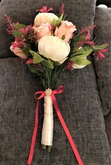 White (Ivory), Light Pink & Fuchsia Faux Flower Bridal Wedding Bouquet Handmade