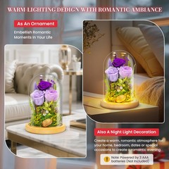 Forever Flowers Preserved Roses Prime Delivery For Women, Glass Dome Purple