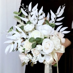Wedding Bouquets with Ribbon for Bride White Artificial Flower Wedding Bouquets