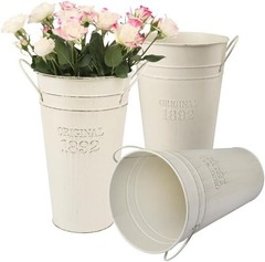 3 PCS 12 Inch Rustic Galvanized Flower Vases, Farmhouse French Buckets
