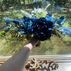 Bridal Wedding Bouquet Hand made Budget Friendly Faux Flowers White Blue