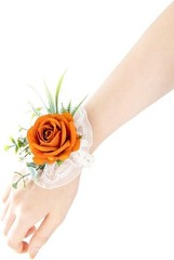 Ansofi Burnt Orange Corsage and Boutonniere Set Artificial Rose Flower Wrist Cor