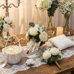 Ivory Rose Wedding Flower Set: Bouquets, Boutonnieres & Petals for Ceremony