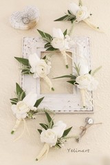 White Artificial Flower Boutonniere for Weddings Rustic Boho Theme 5.5 Inch
