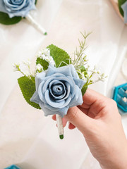 Dusty Blue Rose Boutonniere for Men Wedding, Set of 6, Wedding Flower
