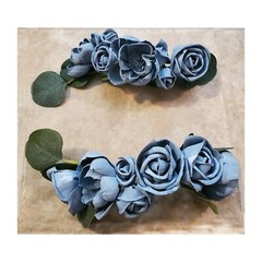 2PC Dusty Blue Wedding Cake Flower Garland Sola Wood Decor Topper Baby Shower