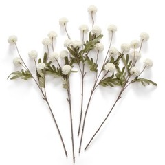 Artificial Kiku Flower White – 5 Pcs Fake Pompon Mums Silk Small Off White