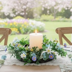 MOYEE Candle Holder Centerpieces for Tables,Candle Mixed Color Daisy Wreath