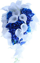 Royal Blue Bouquet, Bridal Bouquets for Wedding，White Calla Lily Bridal Bouquet,