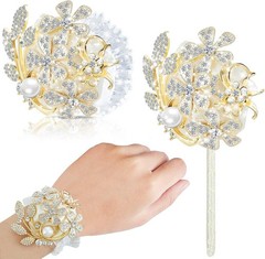 Vintage Style Rhinestone Wrist Corsage & Boutonniere for All Special Occasions