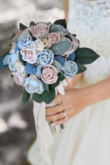 Pale Blue Blush Pink Bridal Bouquet Dusty Rose Sola Wood Bridesmaid Wedding Prom