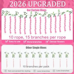 150 Branches Wisteria Hanging Flowers,10Pcs Total 60ft Pink Wisteria Pink-10pcs