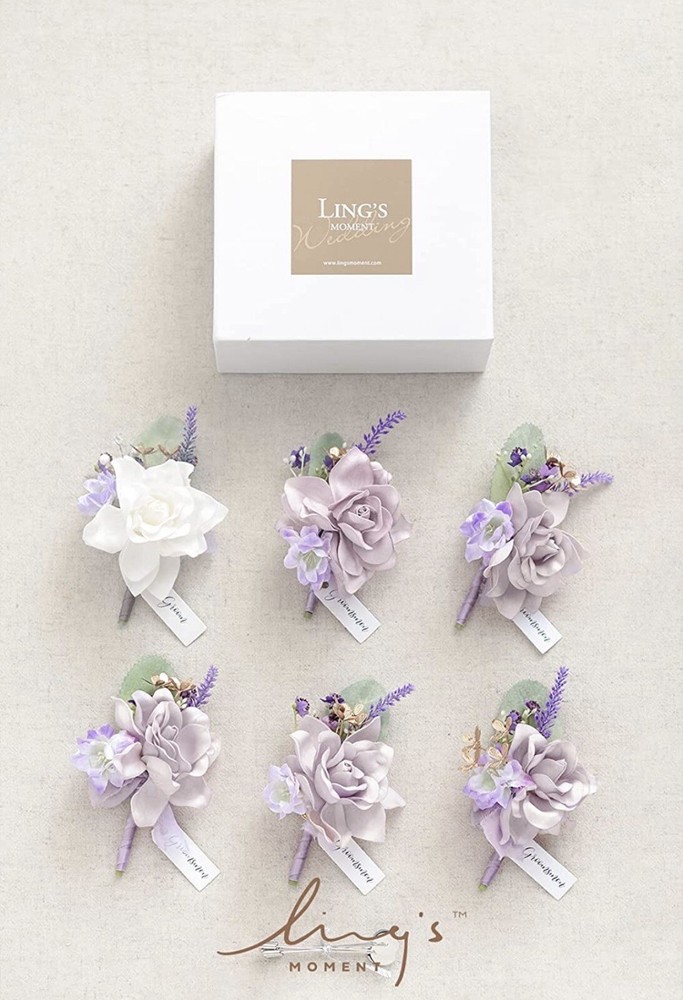 Ling’s Moment Lavender&Cream Boutonnieres&Wrist Corsage Set,Including Wedding…