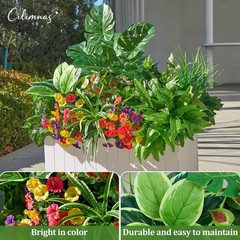 Artificial Plants Outdoor,18PCS UV Resistant Fake Greenery&Flowers with Stems…