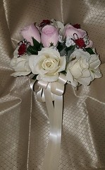 Wedding 2 pc bridal bouquet ivory or white pink roses burgundy silver & bout