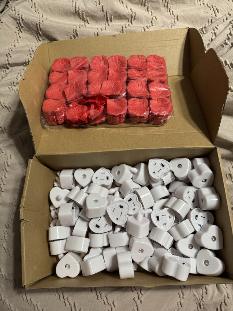 Artificial Red Rose Petals and White LED Tea Lights Wedding Decorations