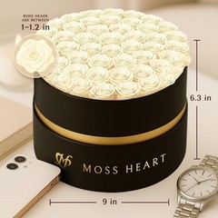 50 Petite Preserved Roses, Designer Round Box, 50 White