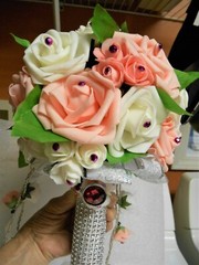 Bridal Bouquet Pink White Roses 2 Hanging Extensions Decoration Fuschia Silver