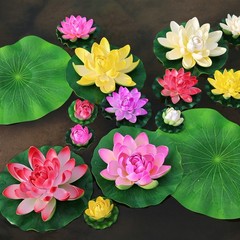 6/9 Floating Foam Lotus Flowers Artificial Plants water Lily Pads Pond Decor