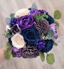 Purple & Navy Sola Wood Bridal Bouquet Lavender Blue Flower Bridesmaid Decor