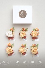 Set of 6 Terracotta & White Artificial Flower Boutonnieres for Men, Wedding &…