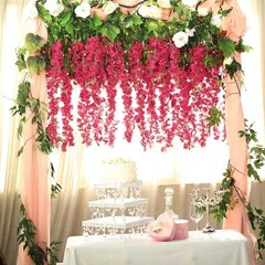 FUCHSIA 44″ tall Silk Wisteria Flowers Hanging Vine Bush Wedding Centerpieces