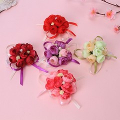 4 Pcs Silk Wedding Wrist Flowers Brooch Flower Ornament for Outdoor Wedding