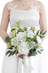 Bridal Bouquet White Rose 11 Inch Artificial Shower Anniversary Prop Home Decor