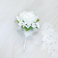 Artificial White Rose Boutonniere & Wrist Corsage Set – Lightweight & Stylish