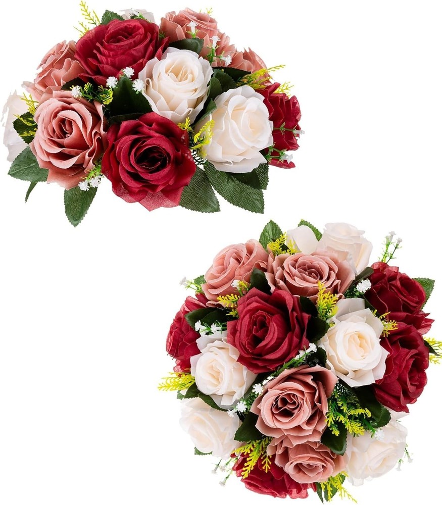 🔥2 Pcs Flower Centerpieces for Tables Wedding Fake Flowers Rose Arrangement🔥