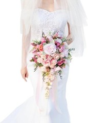 12 Inch Cascade Wedding Bouquets Bride Fall Burnt Orange Cascading Bridal