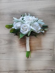 White Bridal bouquet Wedding Bridesmaid Flowers Silk Rose Eucalyptus Faux Floral