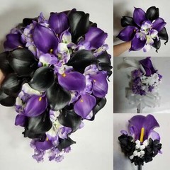 Purple Black Calla Lily Bridal Wedding Bouquet Accessories