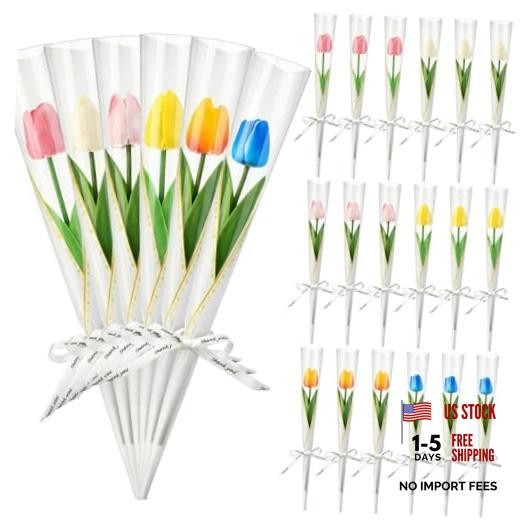 24 Pack Artificial Tulips with Single Flower Sleeves Bulk -13.4″ Real to
