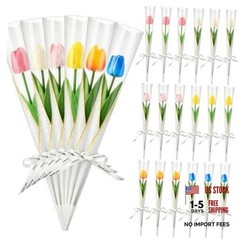 24 Pack Artificial Tulips with Single Flower Sleeves Bulk -13.4″ Real to