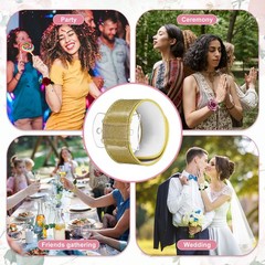 4 Pcs Corsage Wristlet Band, Elastic Wrist Corsage Bracelets Bands, Gold