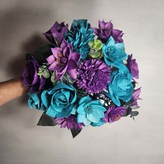 Lilac Teal Rose Sola Wood Bridal Wedding Bouquet Accessories