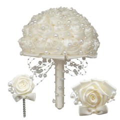 Luxury Ivory Crystals Artificial Roses Wedding Bridal Bouquet Bride Hand Flower