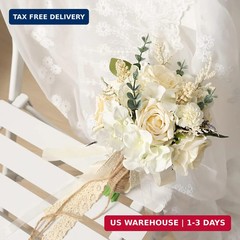 CEWOR Wedding Bouquets for Bride Bridesmaid, White Champagne Artificial Roses Fl
