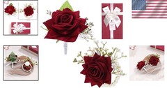 Silk Red Rose Corsage and Boutonniere Set for Prom Wedding Party Gift Box