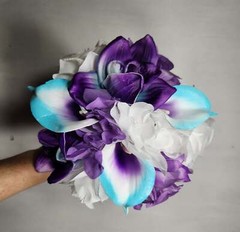 Purple Turquoise White Rose Calla Lily Orchid Bridal Wedding Bouquet Accessories
