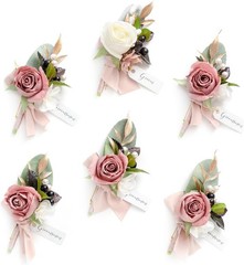 Ling’s Moment Boutonniere Set 6Pc Groom Groomsmen Wedding Artificial Flower