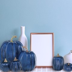 Winlyn 7 Pcs Assorted Sizes Navy Blue Artificial Pumpkins Dark
