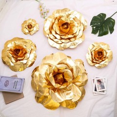 4 pcs 12″ Gold Artificial Large Roses Flowers Wall Backdrop Party Wedding