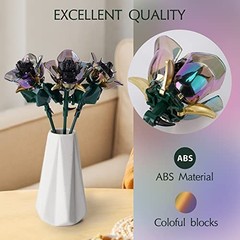 Rainbow Rose Flower Bouquet Building Set – 120pcs Botanical Decor, Compatible wi