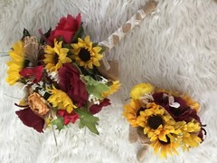 Wedding flowers bridal bouquet decorations 6 Bouquet Sunflower Burgundy and red