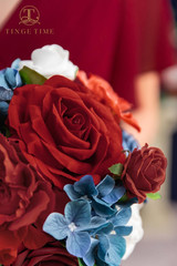 Set of 4 Red & Navy Blue Bridesmaid Bouquets – Silk Flower Wedding Decor