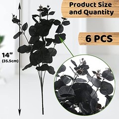6 Pcs Artificial Black Eucalyptus Stems – 14″ Leaves – Branches